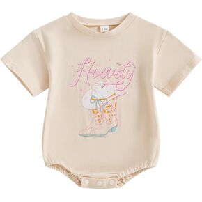FIOMVA Western Baby Girl Clothes Summer Newborn Cowgirl Short Sleeve Romper Infant Highland Cow Bodysuit Toddler Outfit in Kuwait