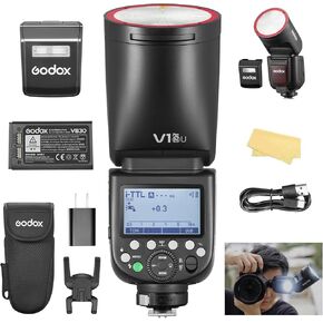 godox v1 pro n flash لكاميرا nikon مع فلاش خارجي su-1 2980mah 76w بطارية TTL 1/8000S HSS 1.3S وقت إعادة التدوير 2.4G اللاسلكي HSS 500 وميض الطاقة الكامل (V1Pro-N ، فلاش)