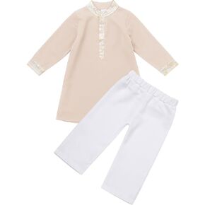 IDOPIP Muslim Baby Boys Outfits Embroidered Ramadan Eid Thobe Robe with Pants Long Sleeve Arabic Islamic Kaftan Abaya Clothes in Kuwait