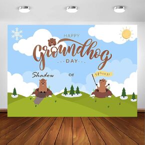 Avezano Groundhog Day Backdrop Happy Groundhog Day Decorations Shadow أو Spring Photography Booth Banner (7x5ft)