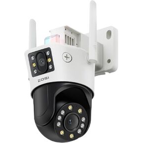 Zosi C298 MAX 4K 8MP ثنائية العدسة (2x4mp) WIFI WIFI PTZ كاميرا أمان في الهواء الطلق ، زاوية عريضة ، 2.4 جيجا هرتز 360 ، التكبير الهجين 8x ، شخص/مركبة ، رؤية ليلية ملونة ، دائرة الضوء صفرة الإنذار