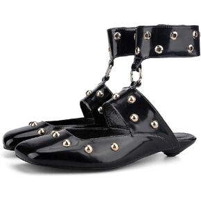 Studded Heeled Sandals Square Toe Tapered Heel Mules Wide Ankle Strap Ballet Flats Trendy Dress Party Pumps Shoes