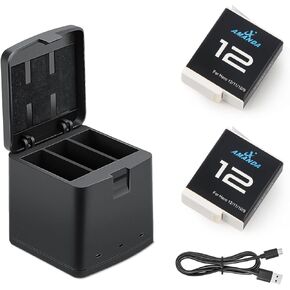 3 حزم بطاريات بديلة 1800mAh Hero 12 Black مع محطة شحن بطارية 3 قناة ، متوافقة تمامًا مع Hero 12/Hero 11/Hero 10/Hero 9 Black Camera-C charge Quick