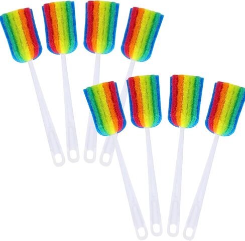 Bottle Brush Cleaner 4PCS Sponge Cleaning Brushes Long Handle Scouring Pad Scrub Brushes for Kitchen Clean Baby Bottle Glasses Mugs Cups (4 Colorful Brush+4 Nipple Brush) in Kuwait