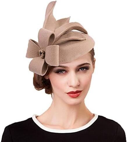 F FADVES Elegant Wedding Wool Felt Fascinator Cocktail Pillbox Hat Ladies Winter Floral Fedoras in Saudi Arabia
