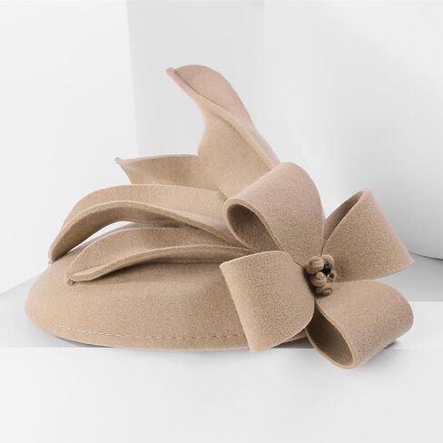 F FADVES Elegant Wedding Wool Felt Fascinator Cocktail Pillbox Hat Ladies Winter Floral Fedoras in Saudi Arabia