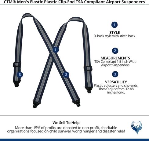 CTM® Men's Elastic Plastic Clip-End TSA Compliant Airport Suspenders in Kuwait