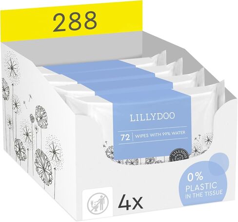 Hypoallergenic & strong Baby Wipes with 99% Water, Unscented & Plastic-Free, 4 resealable Packs (288 Wipes Total) in Kuwait