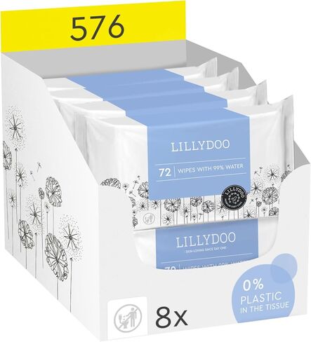 Hypoallergenic & strong Baby Wipes with 99% Water, Unscented & Plastic-Free, 4 resealable Packs (288 Wipes Total) in Kuwait