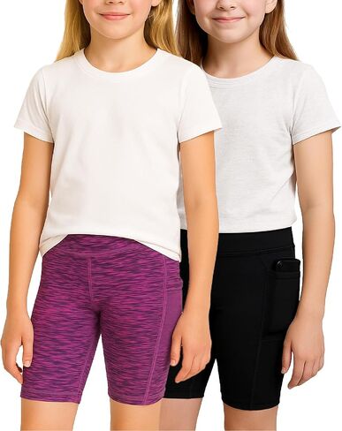 Girls Bike Shorts - 2 Pack Athletic Compression High Waisted Biker Shorts for Girls for Dance Yoga Gymnastics (7-16) in Saudi Arabia