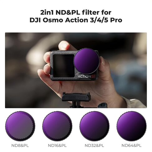 K&F Concept Push-in CPL ND Filter for DJI Osmo Action 3/4/5 Pro, 6 Pack CPL ND8 ND16 ND32 ND64 ND1000 Polarizer Neutral Density Filter Action Camera Accessories, Multi-Coated HD Optical Glass in Saudi Arabia