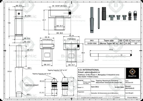 Buyohlic Tapping, Reaming & Threading Attachment Tailstock Die Holder Set (MT3) in Kuwait