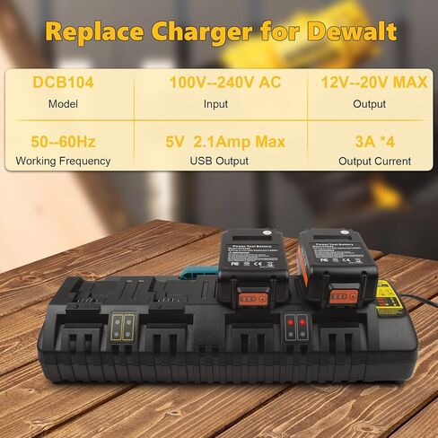 DCB112 20V Max Fast Battery Charger Replace for Dewalt Battery Charger, Compatible with Dewalt 12V/20V Battery DCB205 DCB112 DCB201, Replace for Dewalt Charger DCB104 DCB107 DCB115 in Kuwait