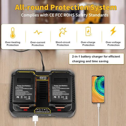 DCB112 20V Max Fast Battery Charger Replace for Dewalt Battery Charger, Compatible with Dewalt 12V/20V Battery DCB205 DCB112 DCB201, Replace for Dewalt Charger DCB104 DCB107 DCB115 in Kuwait