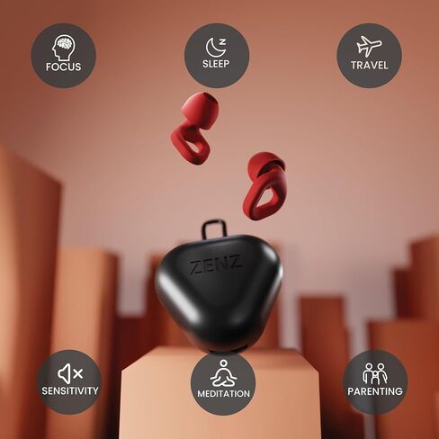 Zenz Unwind Ear Plugs for Supreme Noise Control - Ultra Comfort, Reusable - Ideal for Sleep, Concerts, Reading, Travel, Yoga - 8 Ear Tips in XS/S/M/L - 27 to 30dB Noise Cancelling - Fiery Red in Saudi Arabia