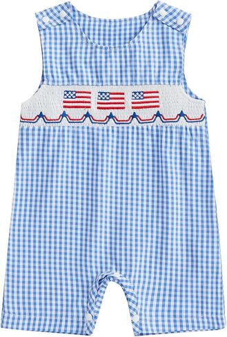 Baby Girl Boy Summer Clothes Baseball Embroidery Overall Smocked Newborn Infant Rompers One Piece Outfit in Kuwait
