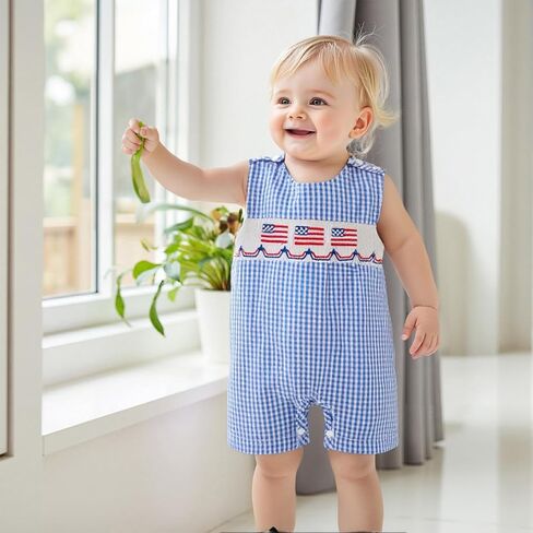 Baby Girl Boy Summer Clothes Baseball Embroidery Overall Smocked Newborn Infant Rompers One Piece Outfit in Kuwait