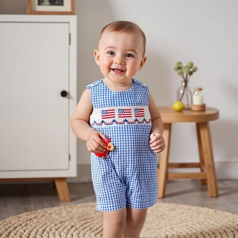 Baby Girl Boy Summer Clothes Baseball Embroidery Overall Smocked Newborn Infant Rompers One Piece Outfit in Kuwait