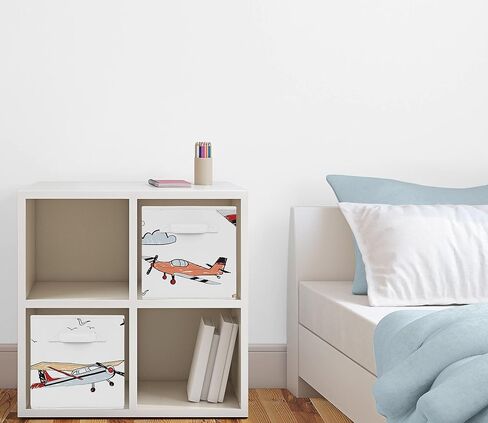 Sweet Jojo Designs Vintage Airplane Boy Collapsible Fabric Storage Cubes Foldable Bins Organizer Boxes Kids Baby Childrens Toys (Set of 2) Grey Green Blue White Yellow Airplanes Plane Transportation in Kuwait