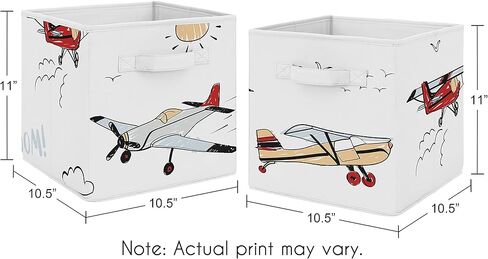 Sweet Jojo Designs Vintage Airplane Boy Collapsible Fabric Storage Cubes Foldable Bins Organizer Boxes Kids Baby Childrens Toys (Set of 2) Grey Green Blue White Yellow Airplanes Plane Transportation in Kuwait