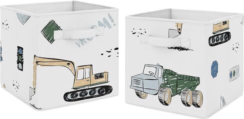 Sweet Jojo Designs Vintage Airplane Boy Collapsible Fabric Storage Cubes Foldable Bins Organizer Boxes Kids Baby Childrens Toys (Set of 2) Grey Green Blue White Yellow Airplanes Plane Transportation in Kuwait