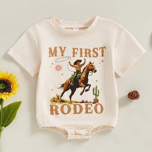 FIOMVA Western Baby Girl Clothes Summer Newborn Cowgirl Short Sleeve Romper Infant Highland Cow Bodysuit Toddler Outfit in Kuwait