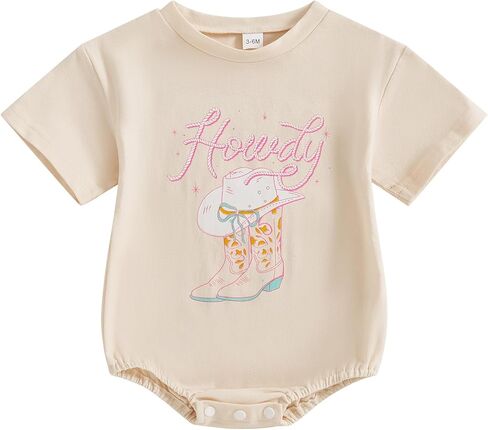 FIOMVA Western Baby Girl Clothes Summer Newborn Cowgirl Short Sleeve Romper Infant Highland Cow Bodysuit Toddler Outfit in Kuwait