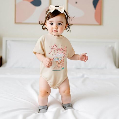 FIOMVA Western Baby Girl Clothes Summer Newborn Cowgirl Short Sleeve Romper Infant Highland Cow Bodysuit Toddler Outfit in Kuwait