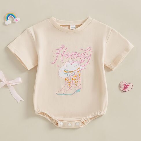 FIOMVA Western Baby Girl Clothes Summer Newborn Cowgirl Short Sleeve Romper Infant Highland Cow Bodysuit Toddler Outfit in Kuwait