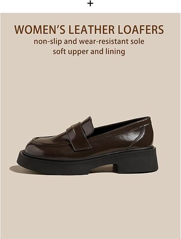 Women's Leather Platform Loafers - Chunky Heel Slip-On Shoes for Business & Casual, Round Toe Comfortable Work Dress Shoes with Cushioned Sole in Saudi Arabia