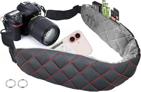 حزام مريح للكاميرا السريعة مع جيوب ووسدة سميكة للمصورين ، وحزام حبال الكتف عالي الوضوح ل DSLR ، والاستخدام 2-نغمة عكسه وخطافات دوارة معدنية ، أسود/برتقالي in Kuwait