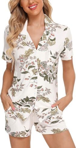 Samring Womens Pajamas Set Short Sleeve Sleepwear Button Down Nightwear Shorts Soft Pj Sets S-XXL in Kuwait