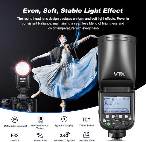 godox v1 pro n flash لكاميرا nikon مع فلاش خارجي su-1 2980mah 76w بطارية TTL 1/8000S HSS 1.3S وقت إعادة التدوير 2.4G اللاسلكي HSS 500 وميض الطاقة الكامل (V1Pro-N ، فلاش) in Kuwait