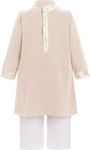 IDOPIP Muslim Baby Boys Outfits Embroidered Ramadan Eid Thobe Robe with Pants Long Sleeve Arabic Islamic Kaftan Abaya Clothes in Kuwait