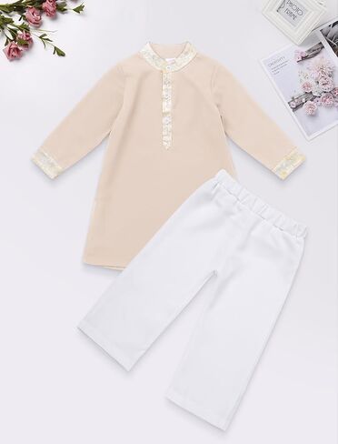 IDOPIP Muslim Baby Boys Outfits Embroidered Ramadan Eid Thobe Robe with Pants Long Sleeve Arabic Islamic Kaftan Abaya Clothes in Kuwait