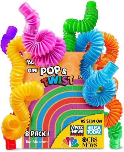 BUNMO Pop Tubes Small 8 Pack | Sensory Toys | Hours of Fun for Kids | Imaginative Play & Stimulating Creative Learning | Toddler Sensory Toys | Tons of Ways to Play | Connect, Stretch, Twist & Pop in Kuwait