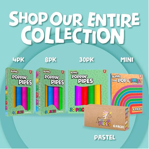 BUNMO Pop Tubes Small 8 Pack | Sensory Toys | Hours of Fun for Kids | Imaginative Play & Stimulating Creative Learning | Toddler Sensory Toys | Tons of Ways to Play | Connect, Stretch, Twist & Pop in Kuwait