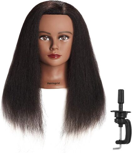 Hairingrid Darnequin Head 14 "100 ٪ Haw Real Hair Hairdressoler Commetology Donnequin Manikin Head Hair and Her Clamp Hair (14 inch) in Kuwait