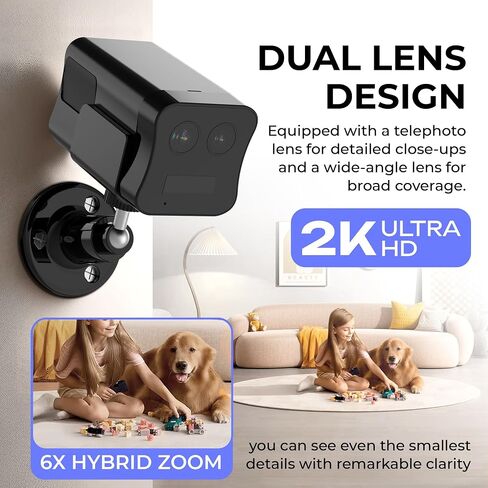 Mini V9 Security Camera Wireless Indoor, WiFi Home Surveillance Cam Portable with Phone App, 2K Live Video, 180 Day Standby Battery, Auto Night Vision, Dual Lens, 6X Hybrid Zoom, AI Human Detection in Saudi Arabia