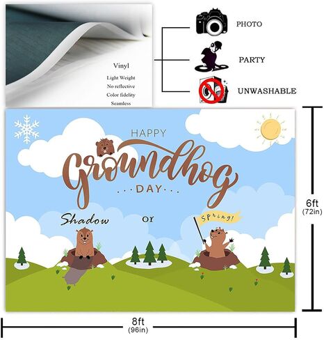 Avezano Groundhog Day Backdrop Happy Groundhog Day Decorations Shadow أو Spring Photography Booth Banner (7x5ft) in Kuwait