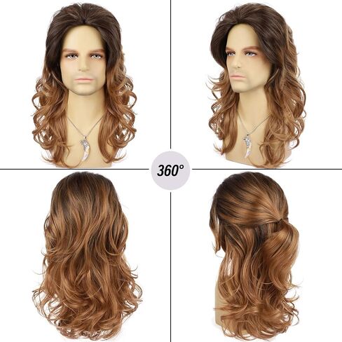 80s Rocker Wig for Men and Women Mullet Wig Black Long Curly Heavy Metal Funny Wig for Singer Costume Cosplay Halloween 70s Retro Party Hippies Karaoke in Saudi Arabia