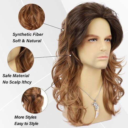 80s Rocker Wig for Men and Women Mullet Wig Black Long Curly Heavy Metal Funny Wig for Singer Costume Cosplay Halloween 70s Retro Party Hippies Karaoke in Saudi Arabia