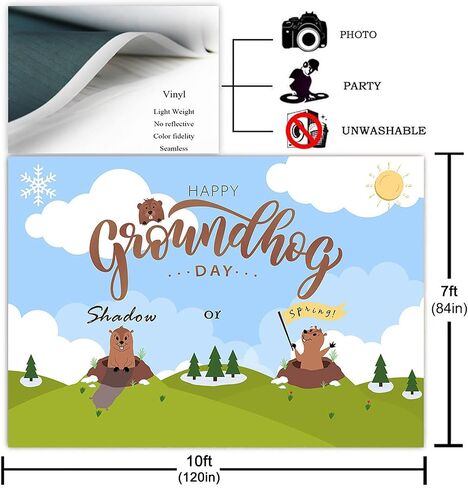 Avezano Groundhog Day Backdrop Happy Groundhog Day Decorations Shadow أو Spring Photography Booth Banner (7x5ft) in Kuwait
