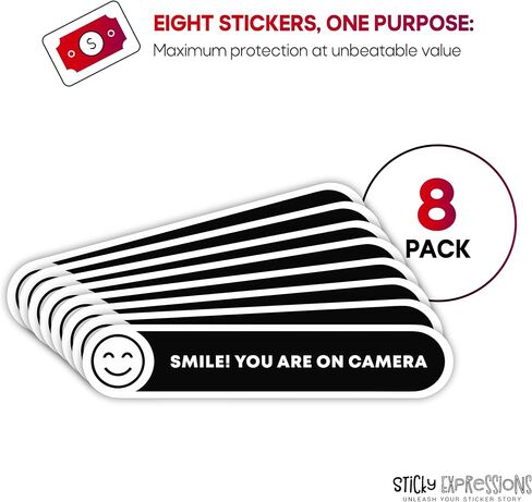 | ملصقات Smile You're On Camera (5 قطع) - لاصق قوي، مقاوم للماء، علامات أنت على الكاميرا! الحجم 5 × 1. ملصقات السيارات المضادة للسرقة. مثالي للأعمال وأمن المنزل أيضًا in Kuwait