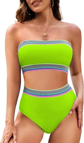 Pink Queen Tube Top Bikini Sets for Women Removable Strap Pad Color Block Two Piece Swimming Suit Swimwear in Saudi Arabia
