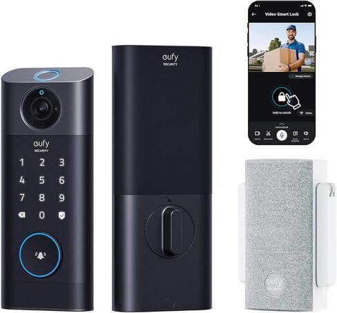 Eufy Video Smart Lock S330 ، 3-in-1 Camera+Doorbell+Photeprint Lock بدون مفتاح دخول ، و Wi-Fi Deadbolt للباب الأمامي ، والتحكم عن بُعد في التطبيق ، ولا توجد رسوم شهرية ، وبطاقة SD مطلوبة ، و Chime المشمولة in Kuwait