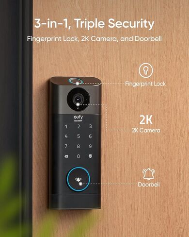 Eufy Video Smart Lock S330 ، 3-in-1 Camera+Doorbell+Photeprint Lock بدون مفتاح دخول ، و Wi-Fi Deadbolt للباب الأمامي ، والتحكم عن بُعد في التطبيق ، ولا توجد رسوم شهرية ، وبطاقة SD مطلوبة ، و Chime المشمولة in Kuwait