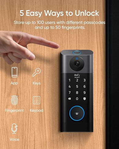 Eufy Video Smart Lock S330 ، 3-in-1 Camera+Doorbell+Photeprint Lock بدون مفتاح دخول ، و Wi-Fi Deadbolt للباب الأمامي ، والتحكم عن بُعد في التطبيق ، ولا توجد رسوم شهرية ، وبطاقة SD مطلوبة ، و Chime المشمولة in Kuwait