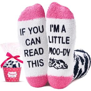 HAPPYPOP Fuzzy Pink Cow Print Stuff Cow Socks Girls, Funny Cow Print Gifts Cute Cow Gifts for Cow Lovers Women
