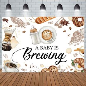 Aperturee 7x5ft Coffee Baby Shower Backdrop Baby هو Brewing Banner Banner و Coffee Brunch Coffee Beans Crosnborn Banner Banner Banner Smash Smash Photo Cake Cake Banner